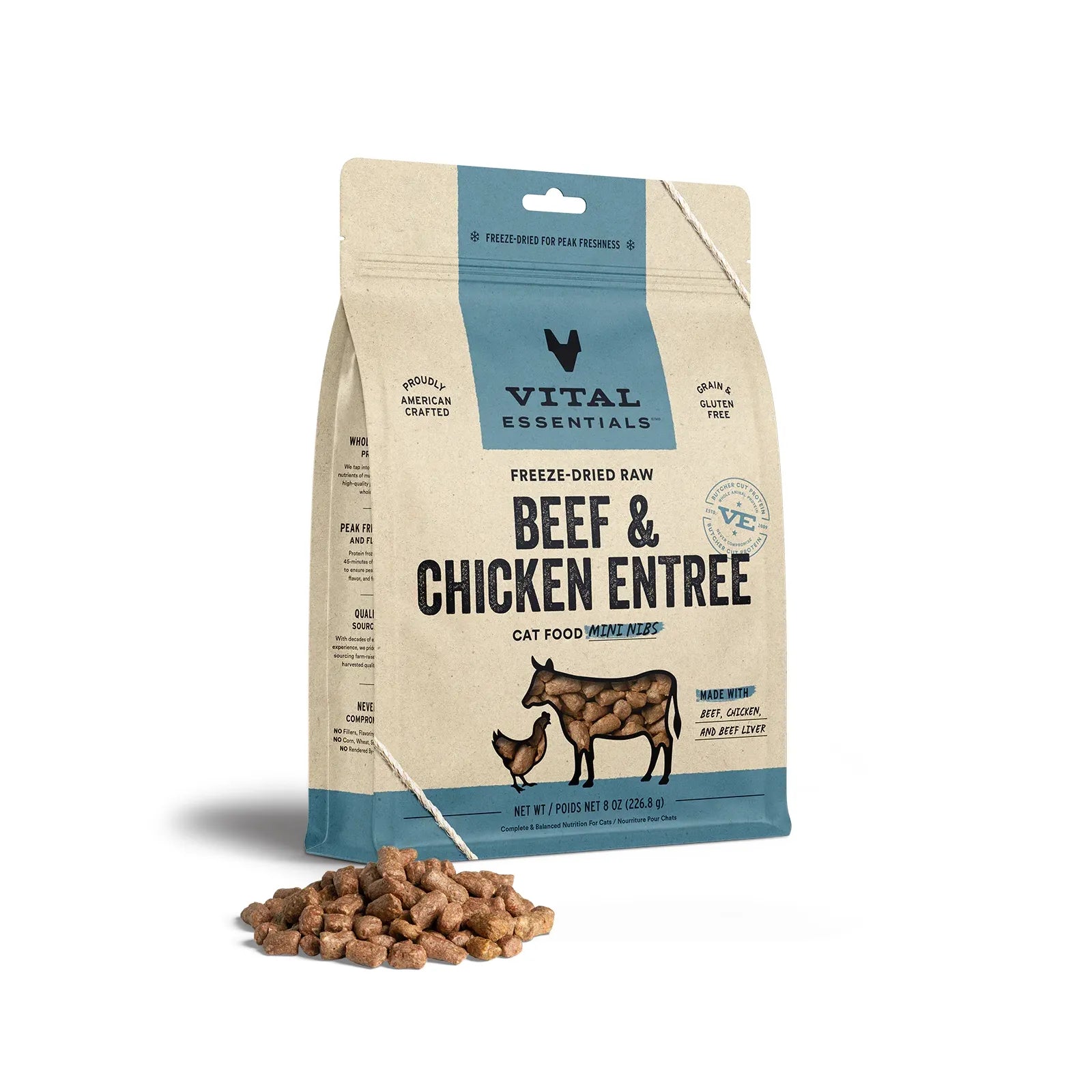 Vital Essentials® Freeze-Dried Raw Beef & Chicken Entree for Cats (Mini Nibs & Mini Patties)