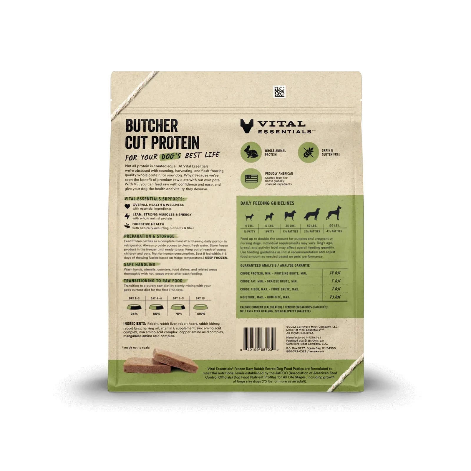 Vital Essentials® Frozen Rabbit Entree Dog Raw Food - Patties (Raw) by Vital Essential