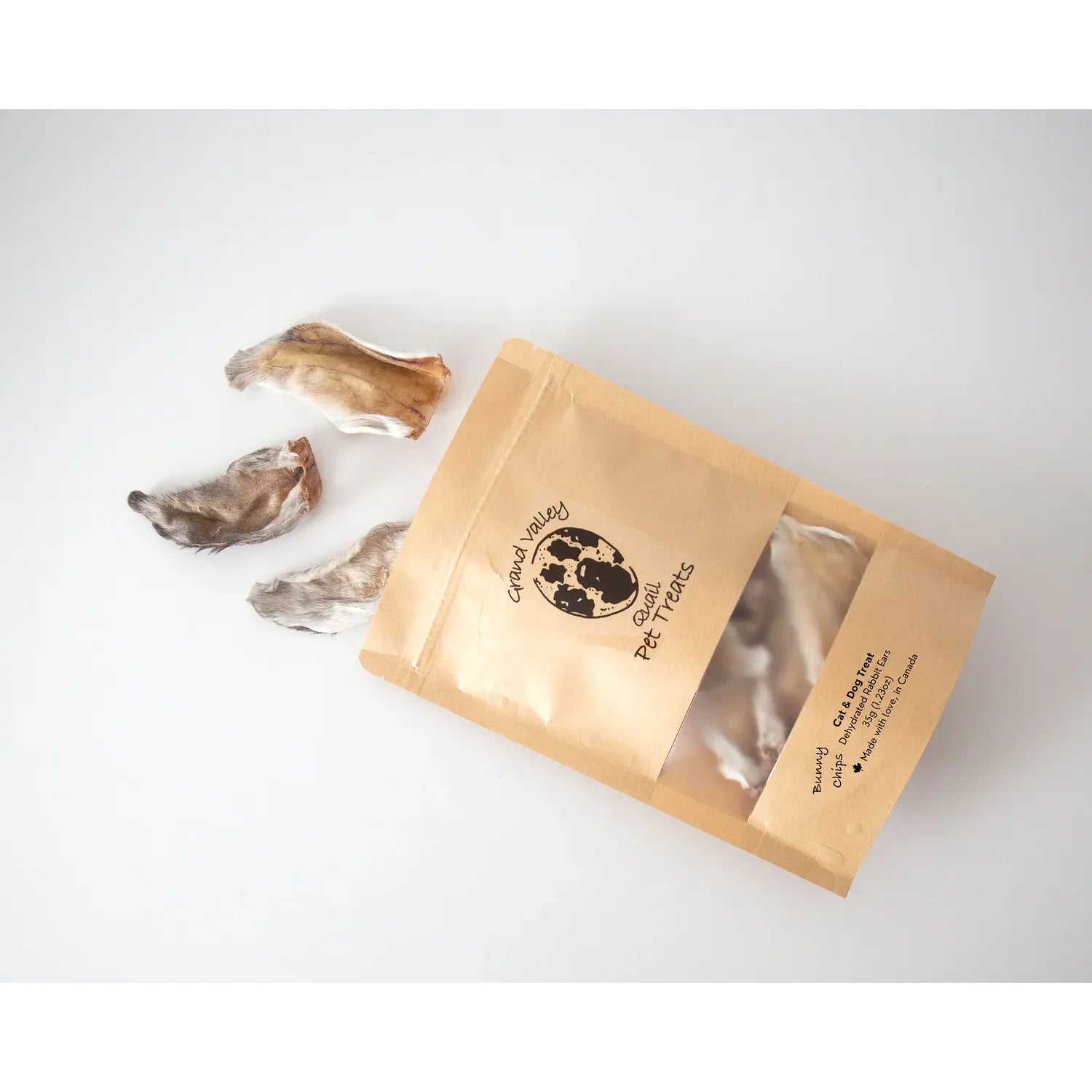 Grand Valley Quail Pet Treats Rabbit Ears with Fur (packaged)