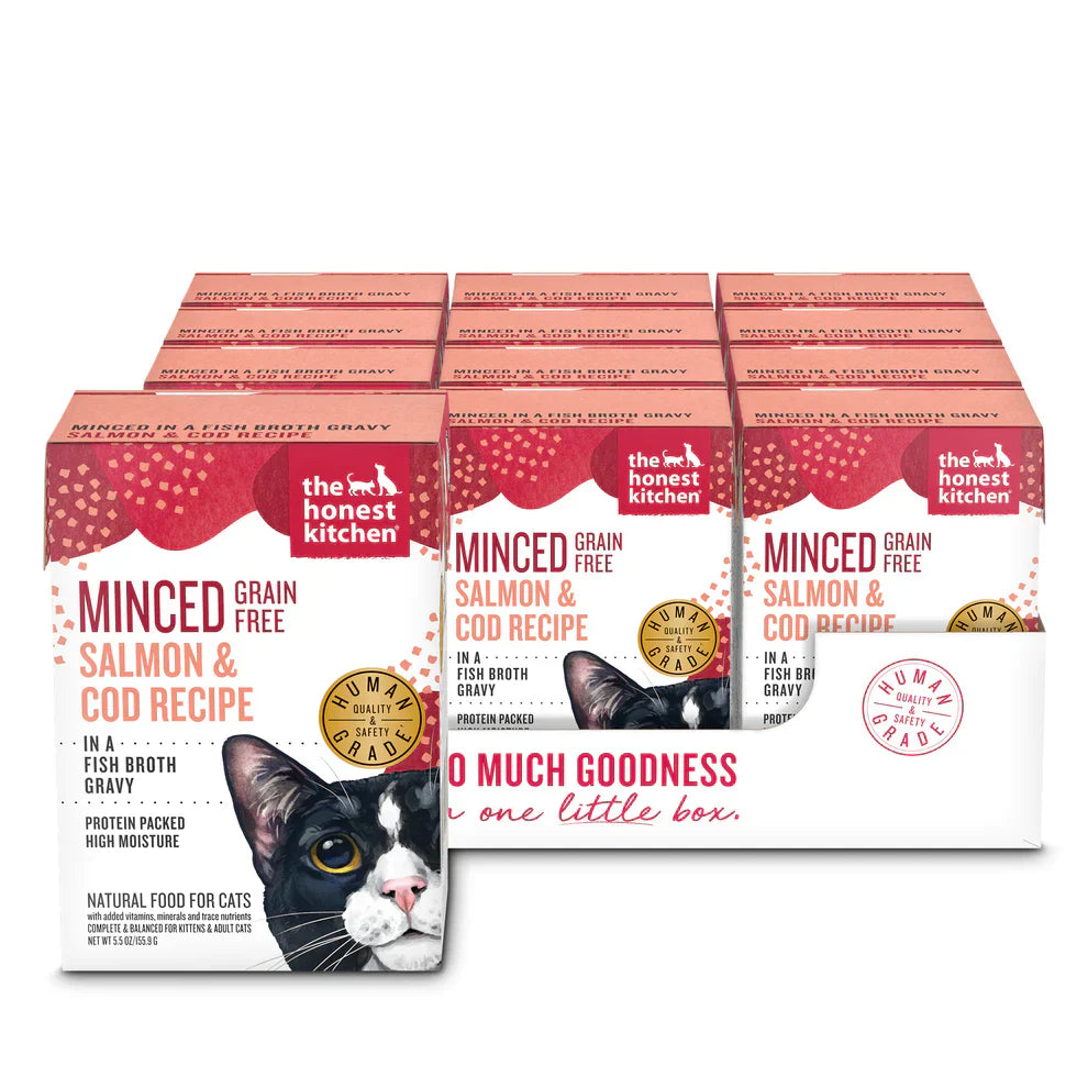 Nourriture humide pour chats The Honest Kitchen, recette de saumon et de morue hachés sans céréales dans une sauce au bouillon de poisson, 150 g
