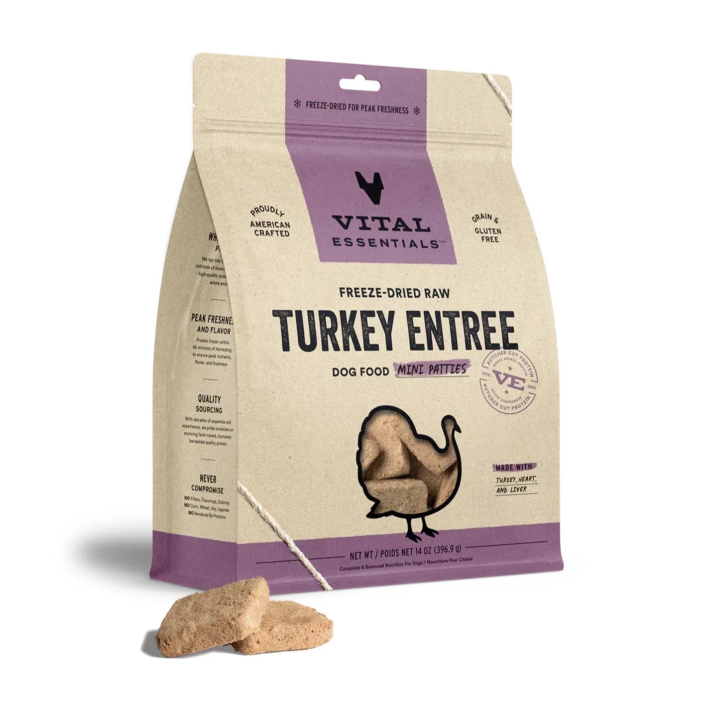 Vital Essentials® Freeze-Dried Raw Turkey Entree Mini Patties Dog Food 14 oz