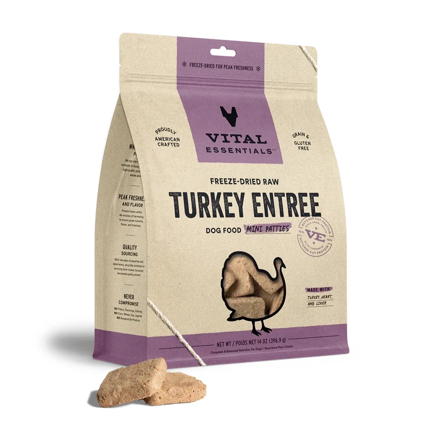 Vital Essentials® Freeze-Dried Raw Turkey Entree Mini Patties Dog Food 14 oz by Vital Essential
