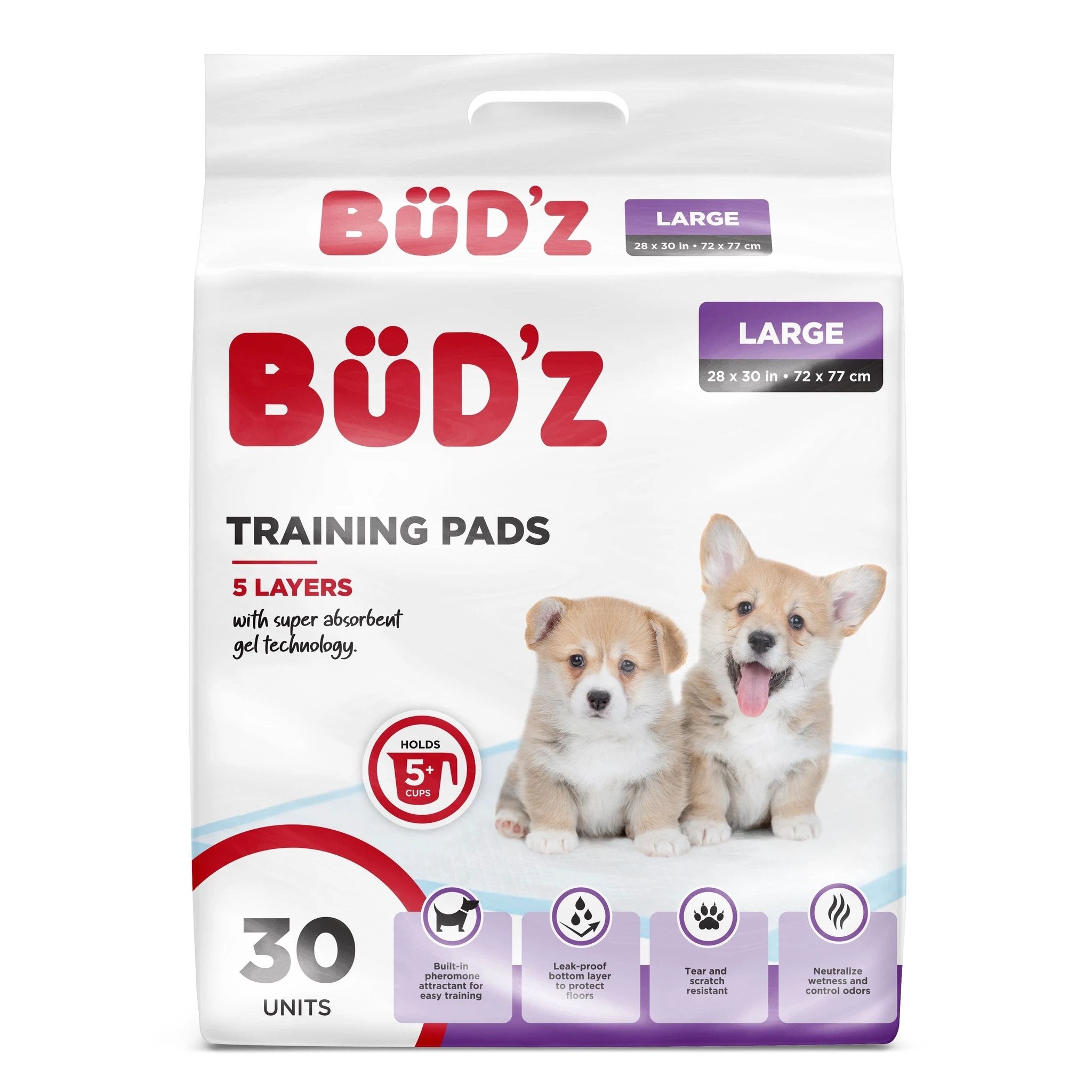 Bud'Z Puppy Pads Large 28"x30" (72x77cm) Dog 30pc by Bud'z