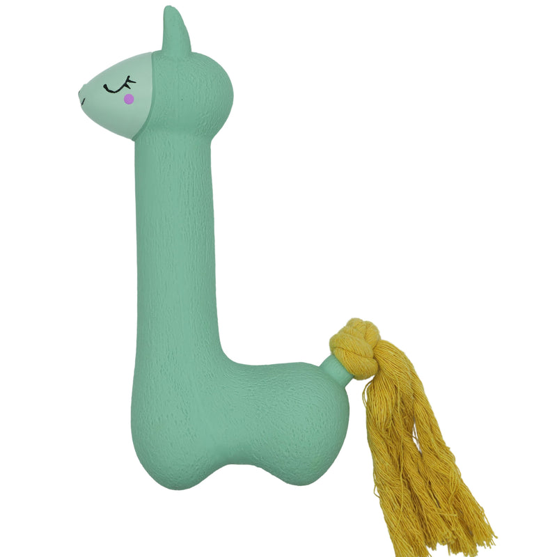 Bud'Z Latex Dog Toy With Squeaker - Turquoise Lama With Yellow Tail Dog 7in 1pc