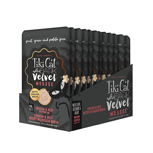 Nourriture humide pour chats Tiki Cat® After Dark - Mousse veloutée au poulet et au bœuf dans un bouillon de poulet 2,8 oz