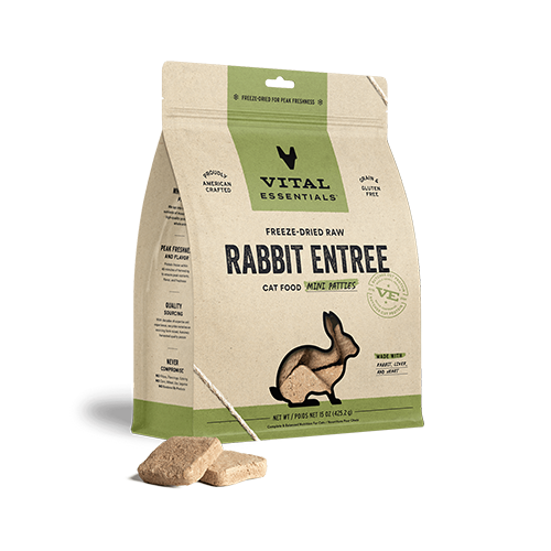 Vital Essentials® -Freeze-Dried Raw Rabbit Entree for Cats (Mini Nibs & Mini Patties)