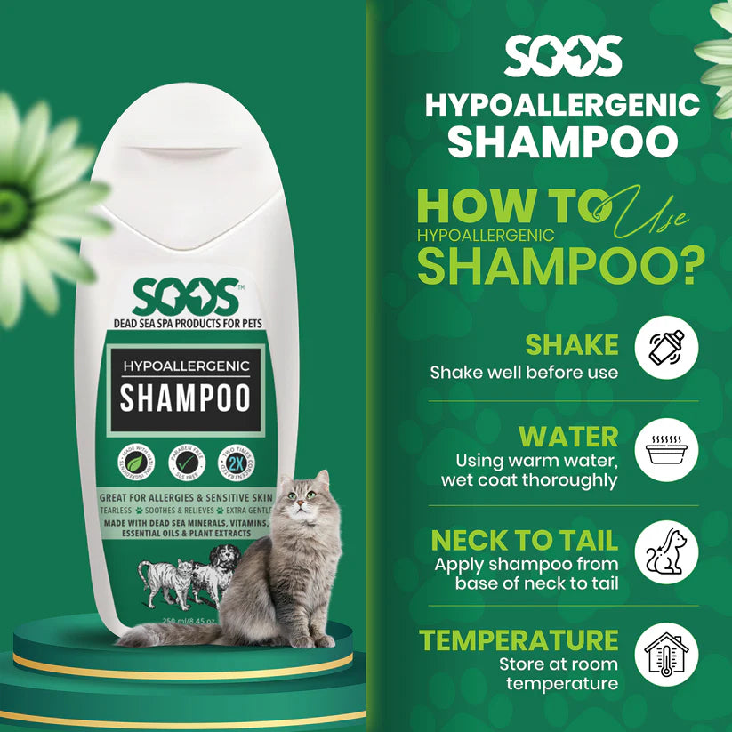 Soos Pets Natural Dead Sea Hypoallergenic Pet Shampoo For Dogs & Cats 500ml