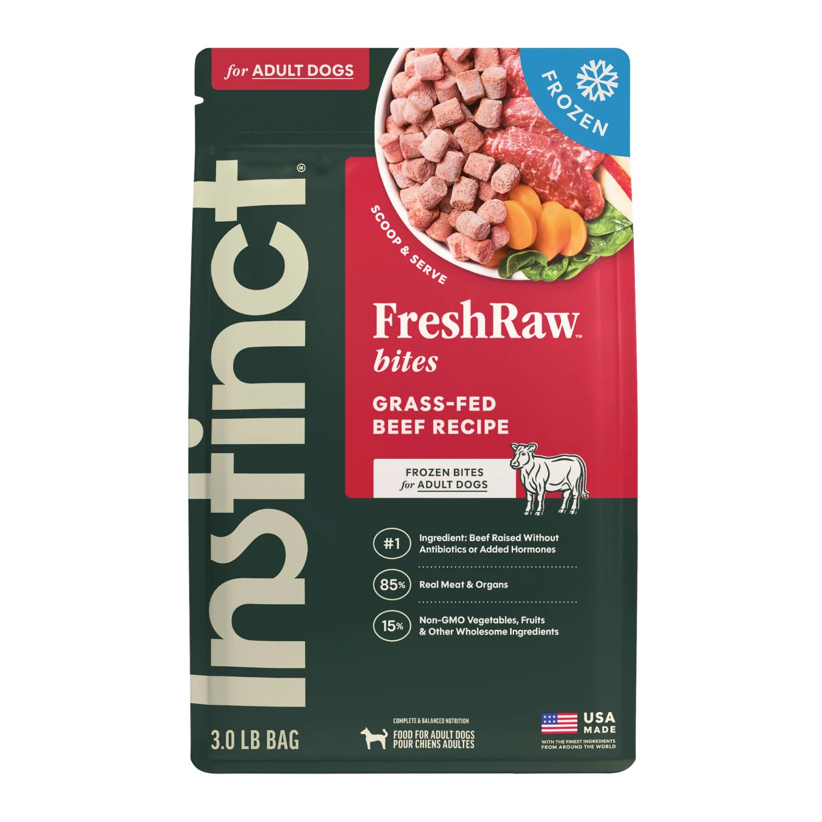 Instinct® Nourriture Crue Congelée en Bouchées pour Chiens Saveur Bœuf Véritable