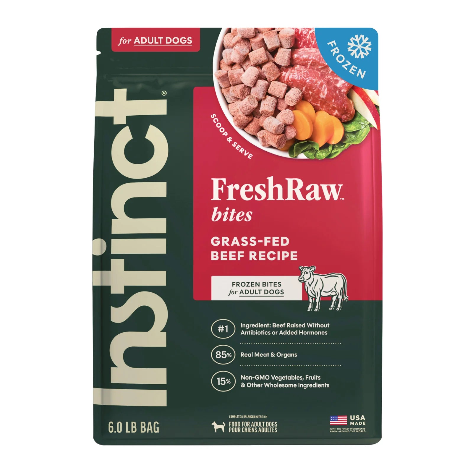 Instinct® Nourriture Crue Congelée en Bouchées pour Chiens Saveur Bœuf Véritable