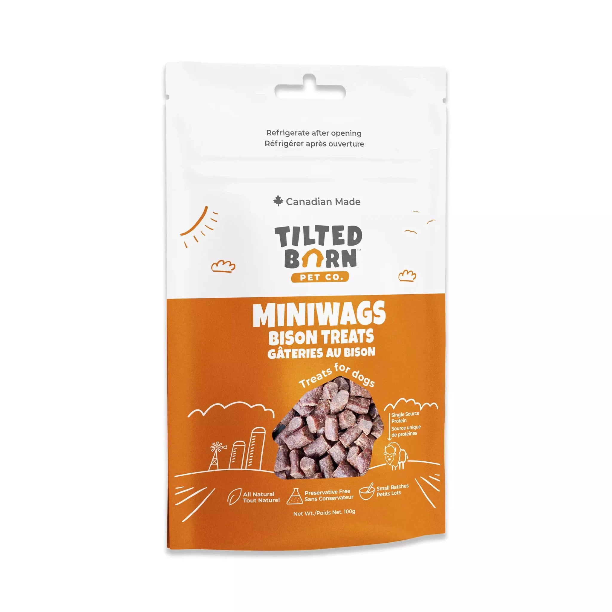 Tilted Barn Canadian Bison MiniWags Dog Treats 100g by Tilted Barn