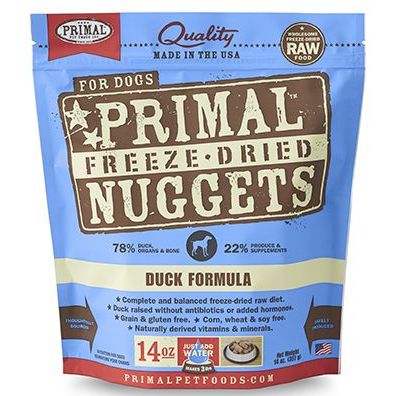 Nourriture pour chiens Primal Canine, pépites lyophilisées, formule canard