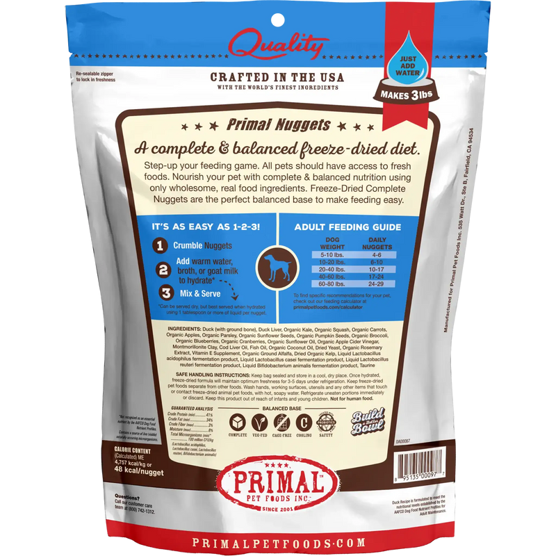 Primal Canine Freeze-Dried Nuggets - Duck Formula Dog Food