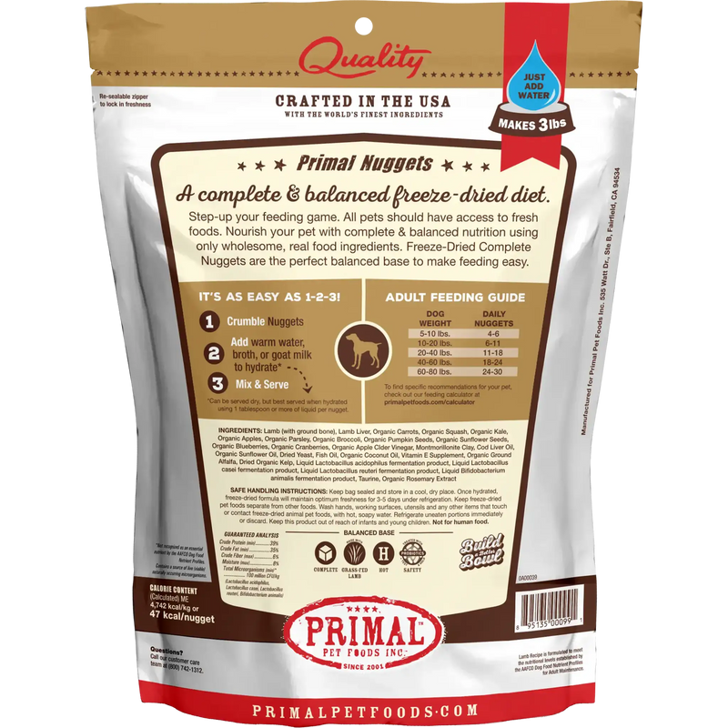 Primal Canine Freeze-Dried Nuggets - Lamb Formula Dog Food