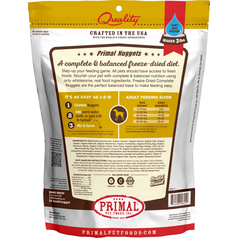 Primal Canine Freeze-Dried Nuggets - Rabbit Formula Dog Food