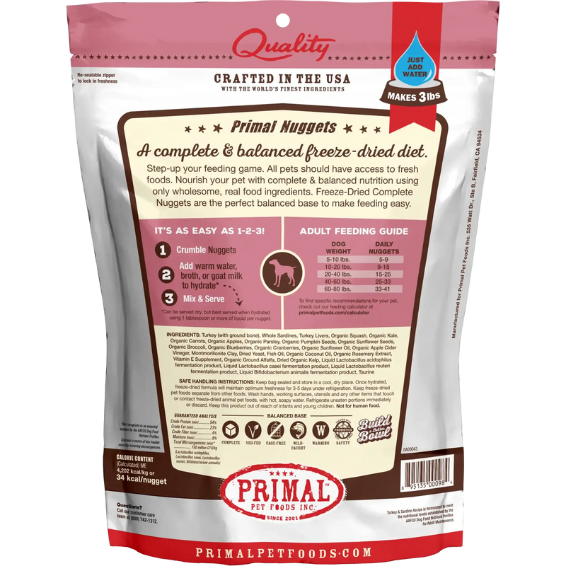 Primal Canine Freeze-Dried Nuggets - Turkey & Sardine Formula Dog Food