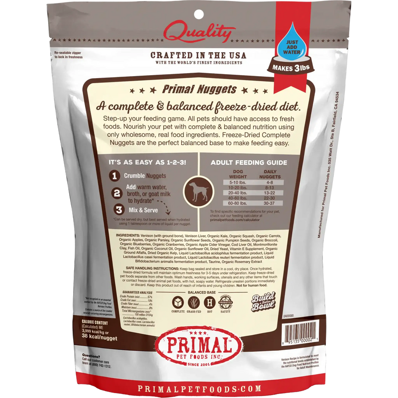 Primal Canine Freeze-Dried Nuggets - Venison Formula Dog Food