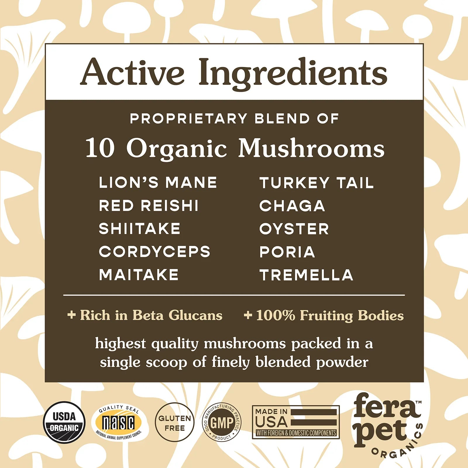 Fera - USDA Organic Mushroom Blend for Immune Support for Dogs & Cats, Powder