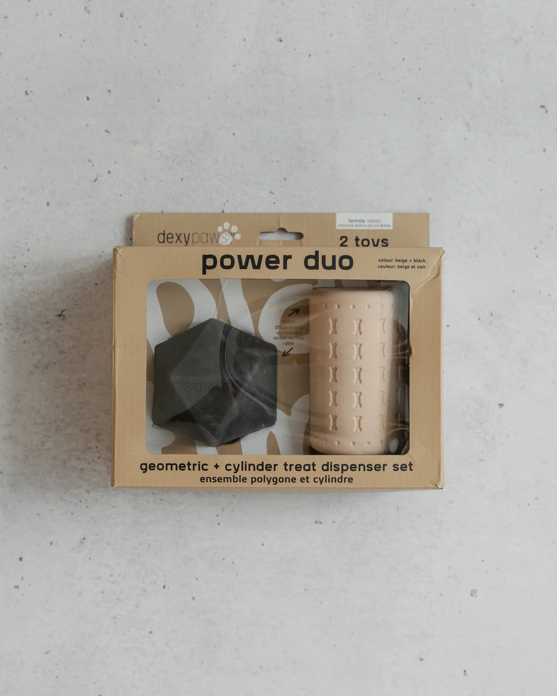 2 Piece Geometric & Treat Dispenser Aggressive Chew Toy Set - Nude & Black