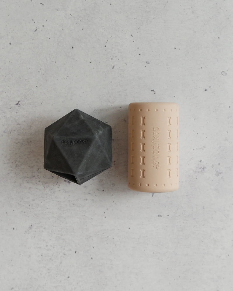 2 Piece Geometric & Treat Dispenser Aggressive Chew Toy Set - Nude & Black