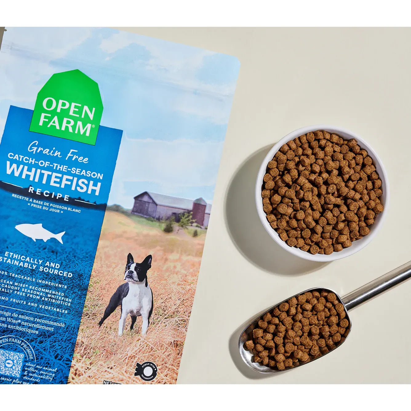 Croquettes pour chiens Open Farm, poisson blanc et céréales anciennes, pêche de la saison