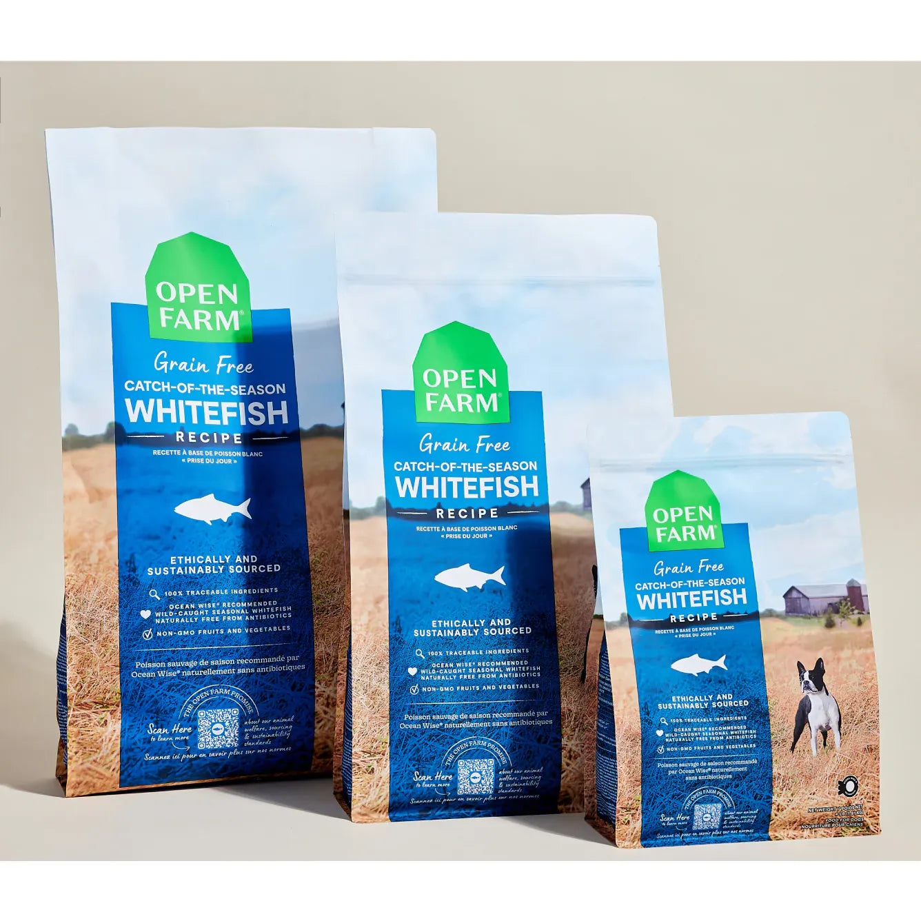 Croquettes pour chiens Open Farm, poisson blanc et céréales anciennes, pêche de la saison