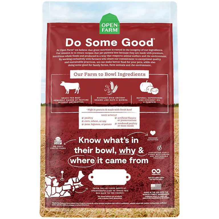 Open Farm Grass-Fed Beef & Ancient Grains Dry Dog Food 22lb