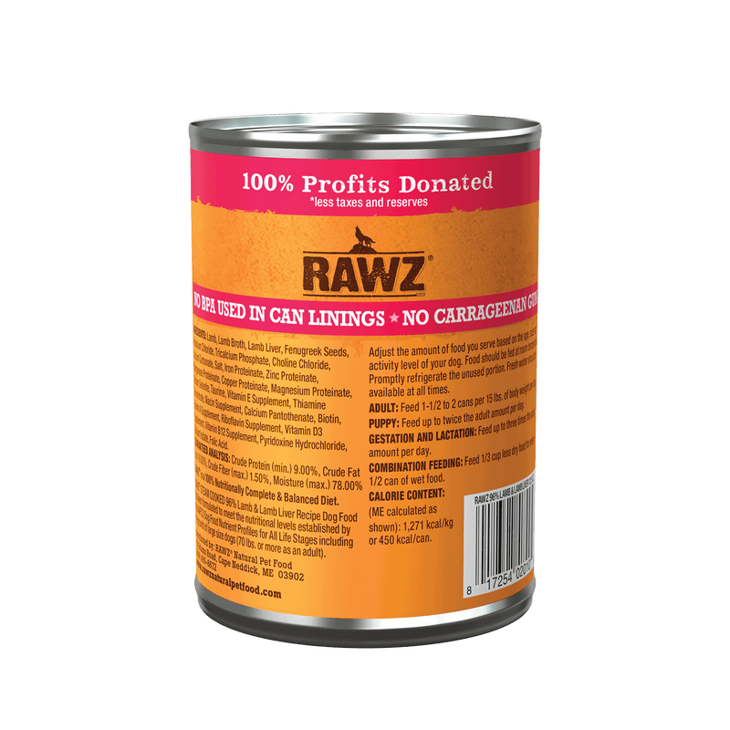 RAWZ - 96% Lamb & Lamb Liver Wet Dog Food 12.5 oz