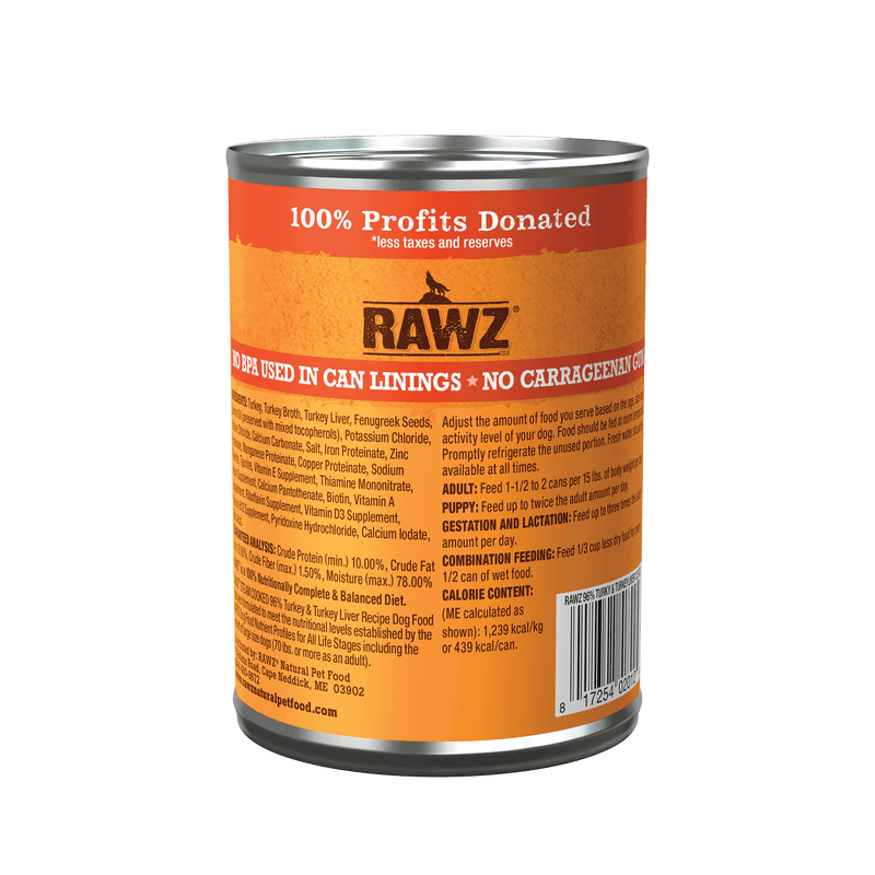 RAWZ - 96% Turkey & Turkey Liver Wet Dog Food 12.5oz