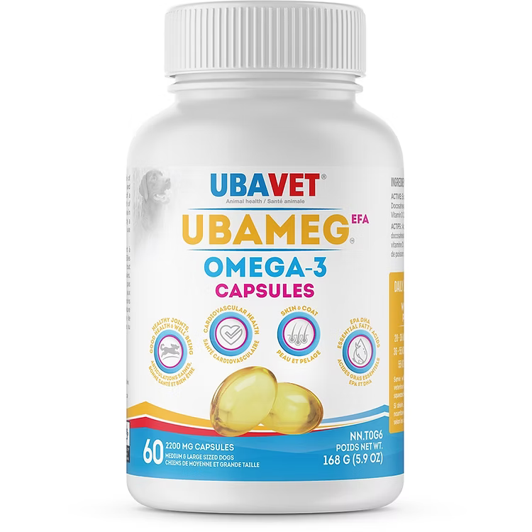 Ubavet Ubameg EFA Omega 3 Capsules for Dogs and Cats, 60 Caps/bottle