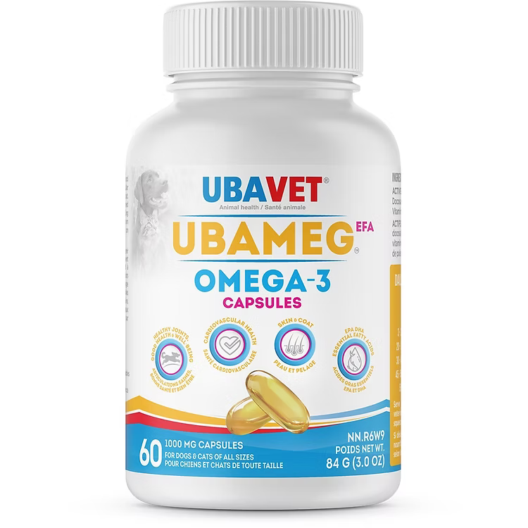 Ubavet Ubameg EFA Omega 3 Capsules for Dogs and Cats, 60 Caps/bottle