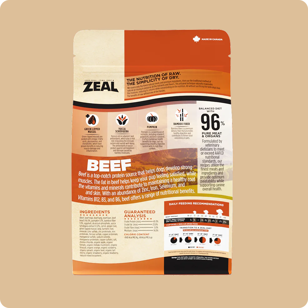 ZEAL Gently Air-Dried Grain Free Beef Recipe for Dogs