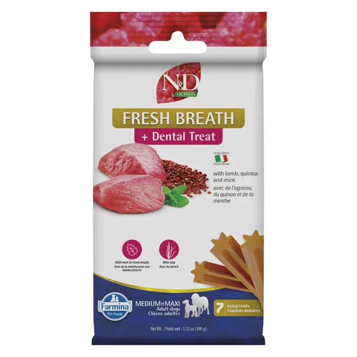 Farmina N&D Dental Treat Quinoa Fresh Breath Lamb & Mint Medium&Maxi Dog 100g