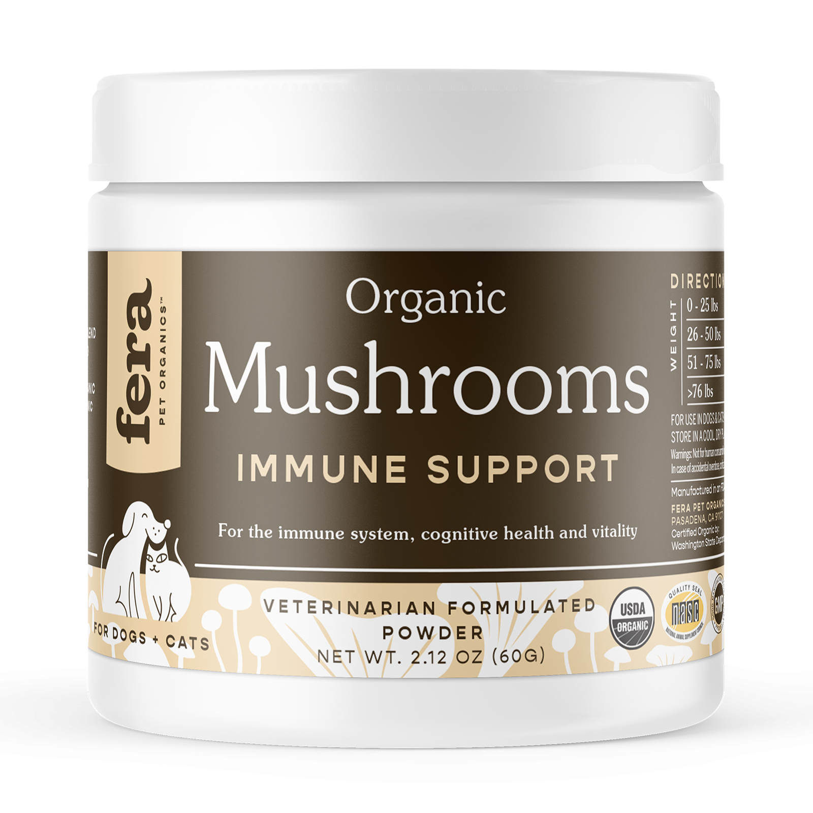 Fera - USDA Organic Mushroom Blend for Immune Support for Dogs & Cats, Powder