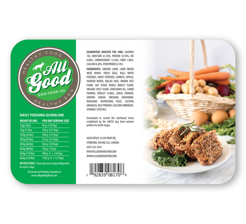 All Good Dog Food – Gently Cooked – Lamb Meatloaf – 750 grams