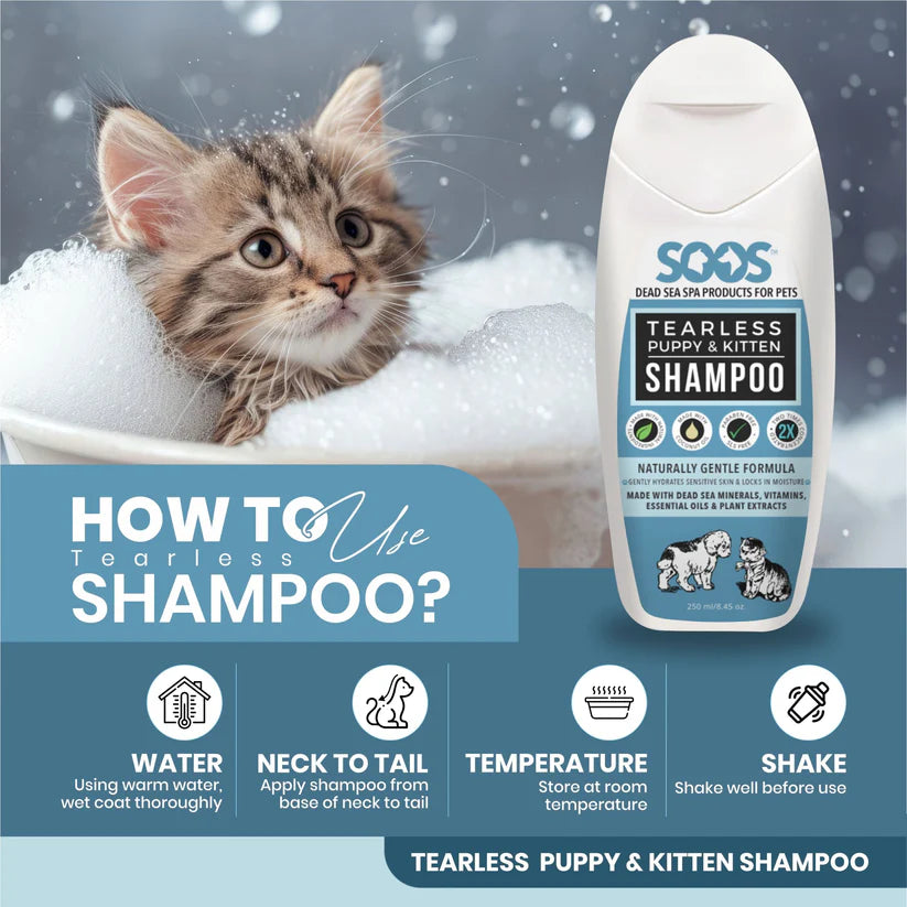Soos Pets Natural Dead Sea Tearless Puppy & Kitten Pet Shampoo 250ml