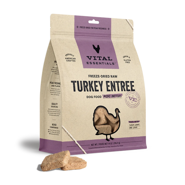 Vital Essentials - Freeze-Dried Raw Turkey Entrée Mini Patties Dog Food 14 oz