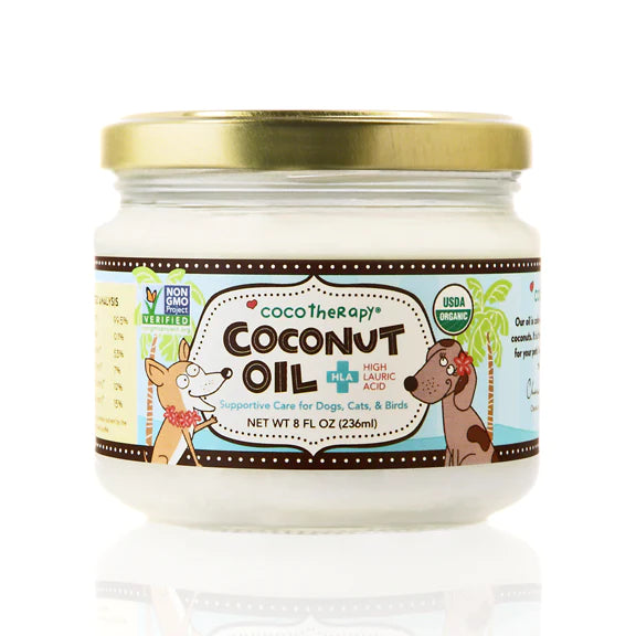 CoCo Therapy - Virgin Coconut Oil (8oz) - USDA Certified Organic Coconut Oil for dogs, cats, & birds