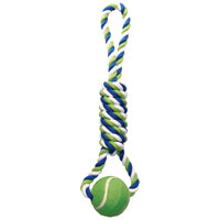 Dogit- Dog Knotted Rope Toy- Multicoloured Spiral Tug with Tennis Ball